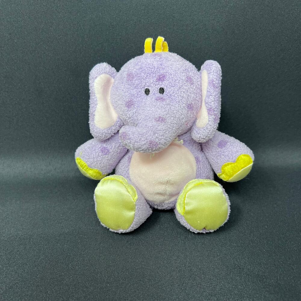 Kids Preferred Purple Elephant Polka Dot Jingle Rattle Yellow Satin Feet Lovey